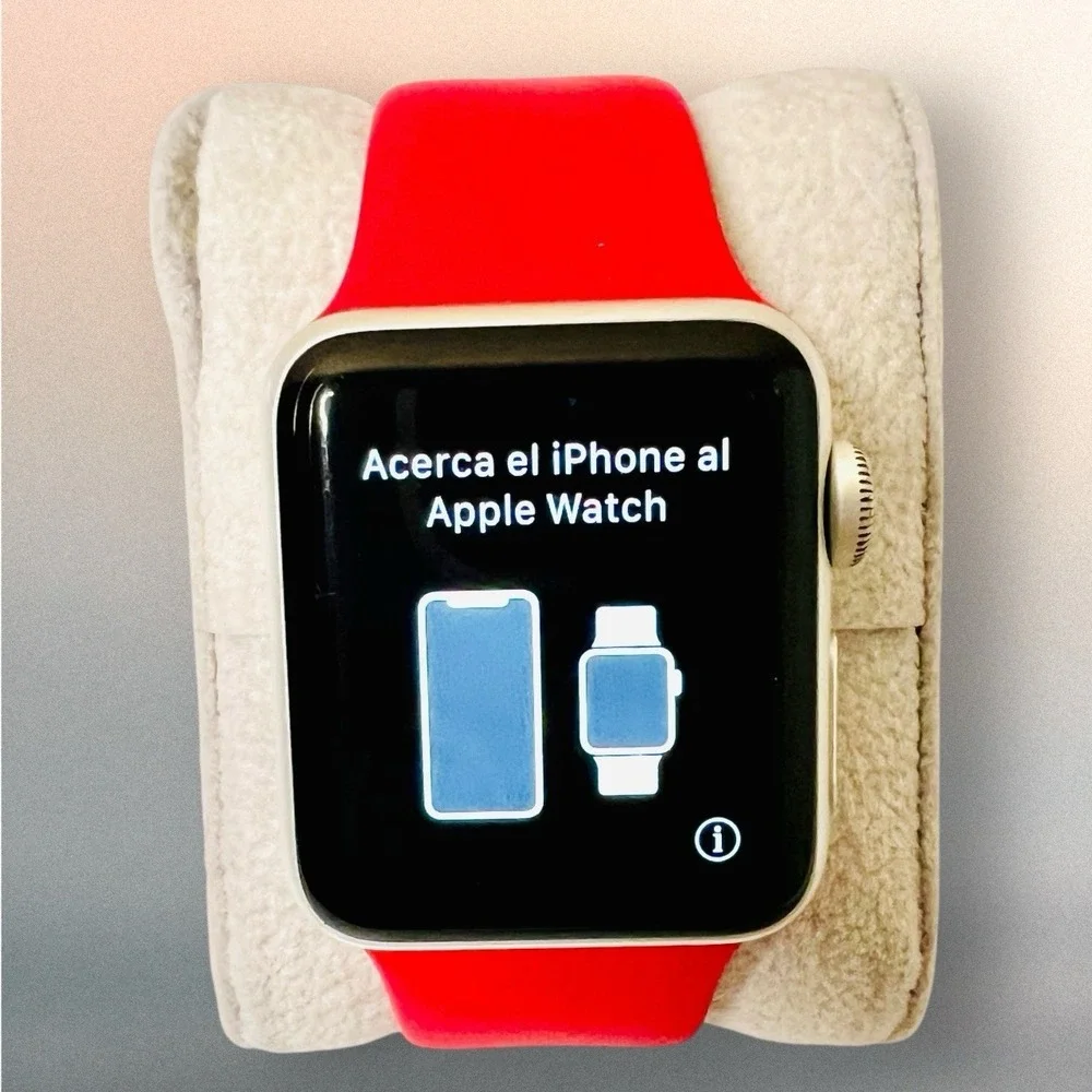 Apple Watch Series 3 38mm GPS Aluminum Silver w/Red Sport Band +Charger Adapter